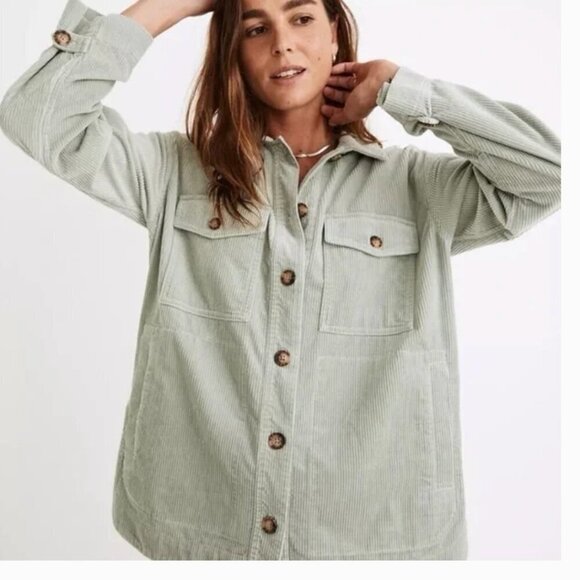 Madewell Plus Corduroy Yorkway Shirt Jacket Sage Mist 1x - Picture 1 of 6